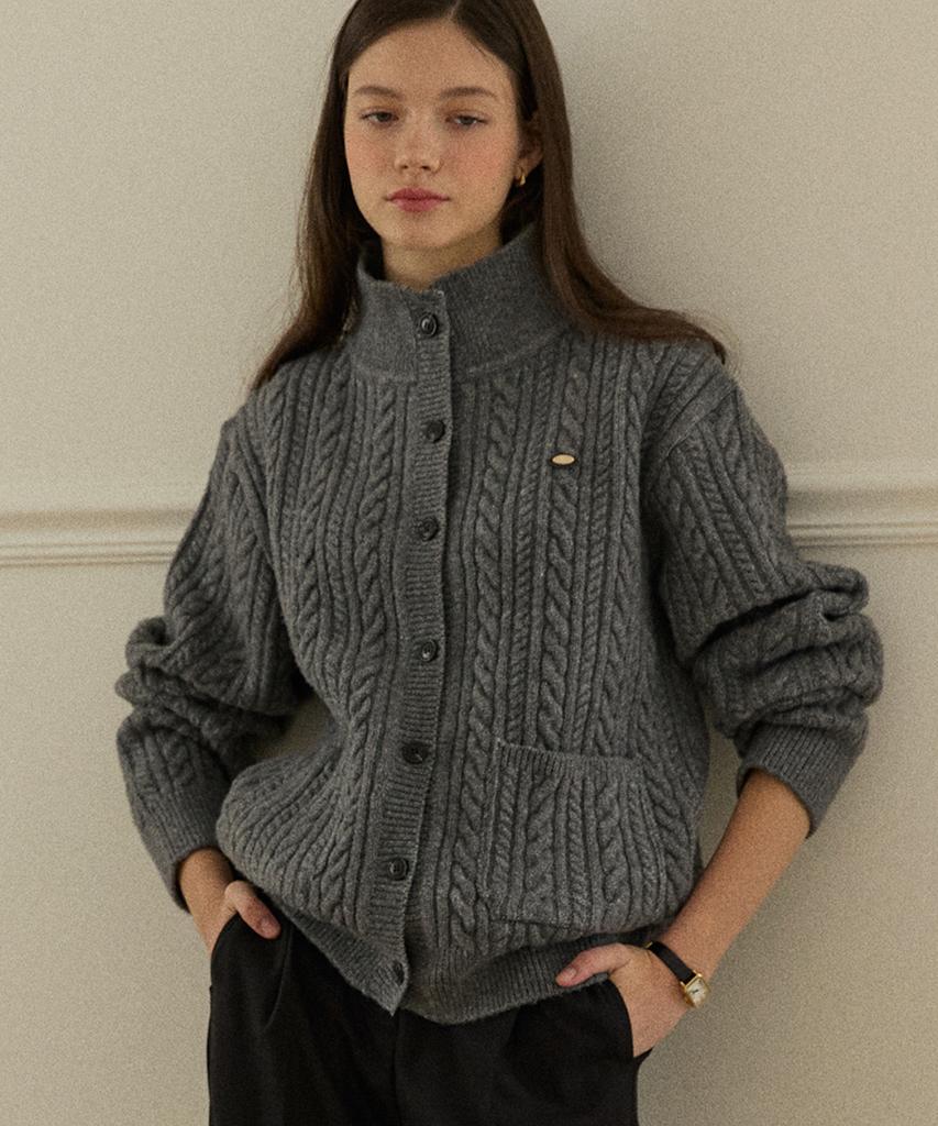 OURHOPE Caroline Wool High-Neck Button Cardigan - Gray