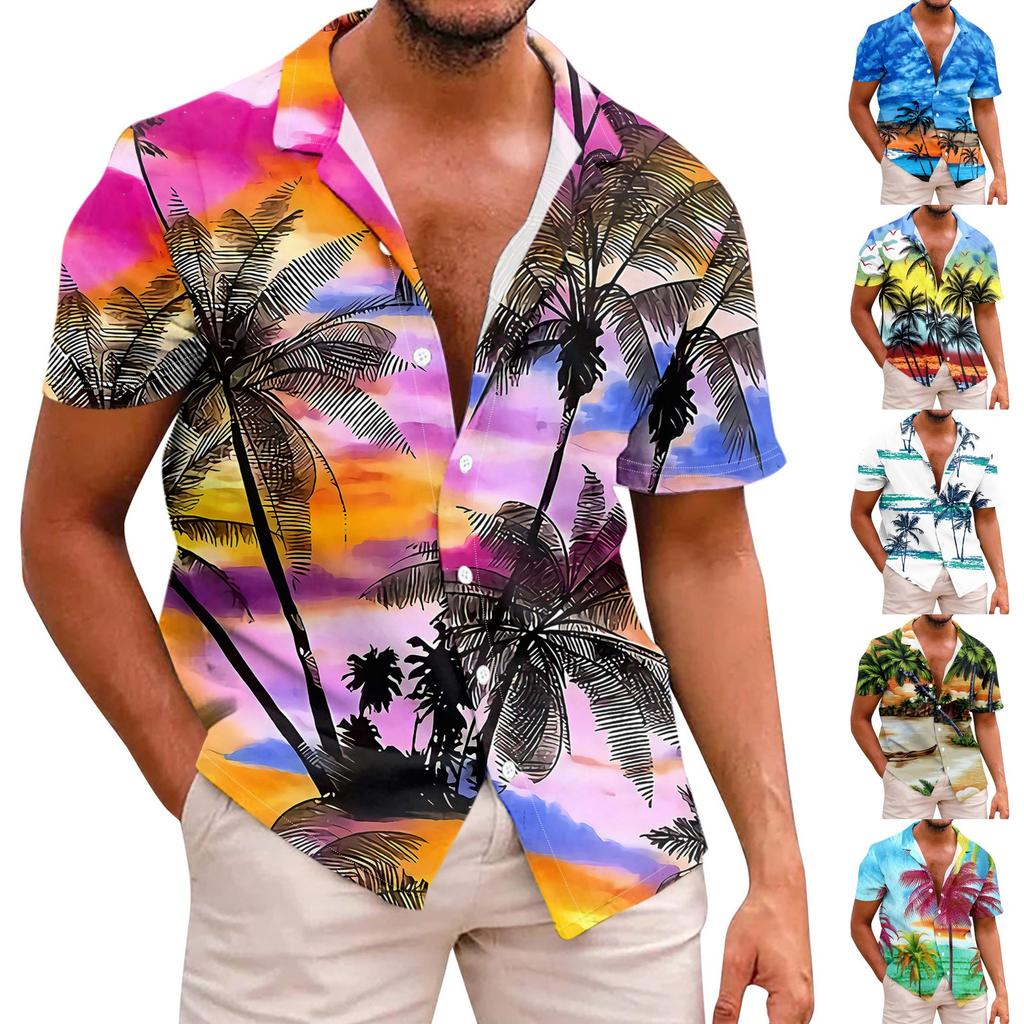 Hawaiian Shirt For Men Casual Fashion Summer Short Sleeve Buttons Printed T Shirt Top
