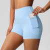 Women's Fashion Solid Color Pocket High Waist Tight High Stretch Yoga Shorts Sports Running And Fitness Three Quarter Pants