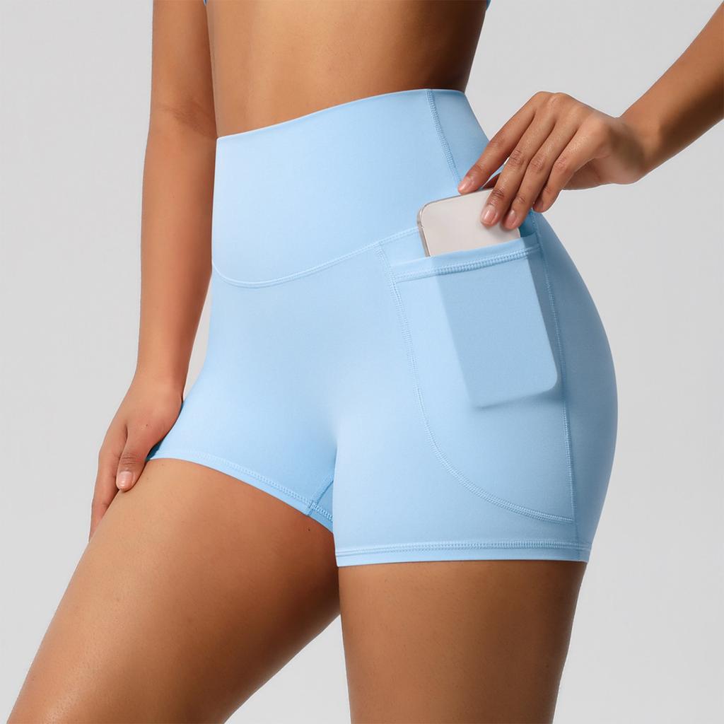 Women's Fashion Solid Color Pocket High Waist Tight High Stretch Yoga Shorts Sports Running And Fitness Three Quarter Pants