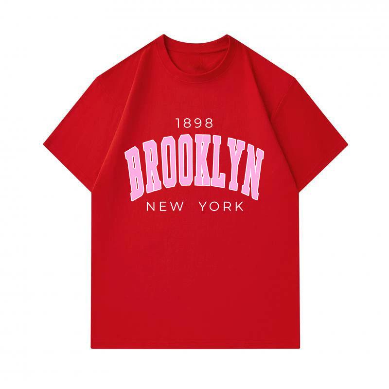 Men's 100% Cotton Crew Neck Short Sleeve T-Shirt, Brooklyn New York 1898 Retro Pink Print Casual Comfy Streetwear Tee for Daily Wear