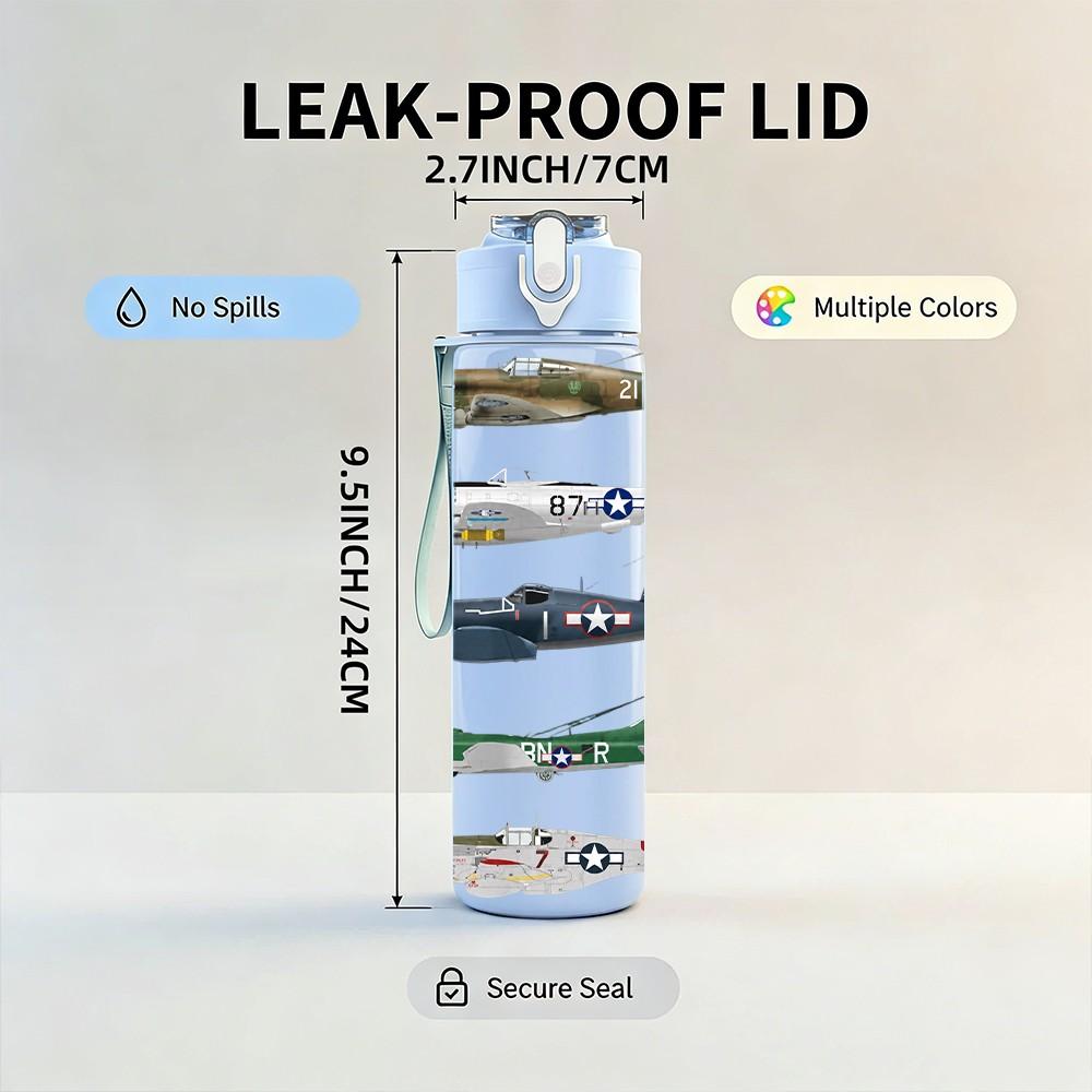 1PC Airplane Jet Graphic 750ml sports water bottle leakproof straw lid outdoor office home