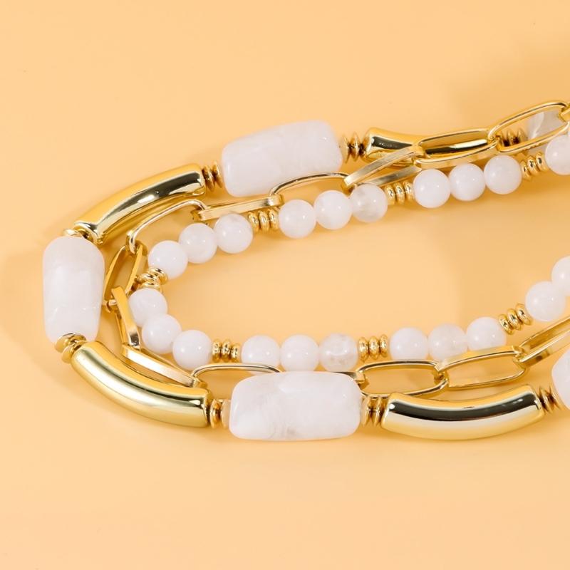 Стильное геометрическое многослойное бусинное ожерелье для женщин, модные украшения с акцентами из смолы, многослойный дизайн для повседневного ношения