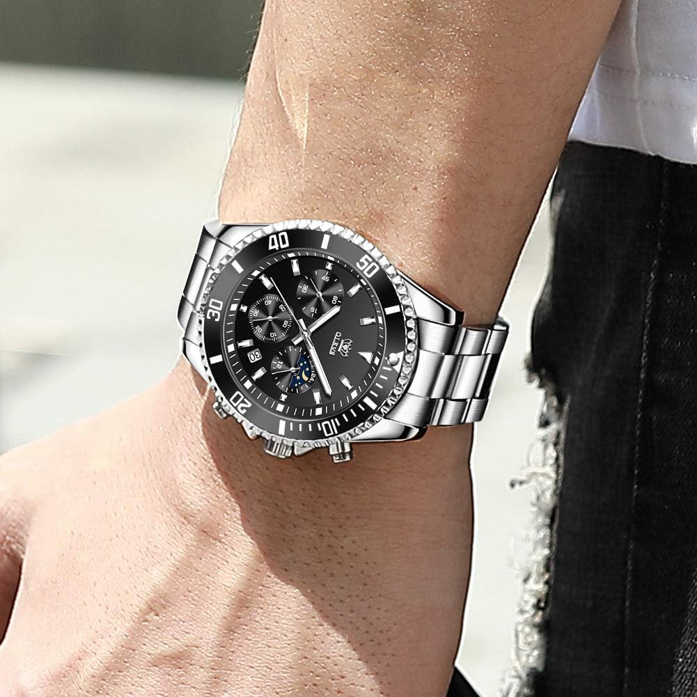 OLEVS Водонепроницаемые аналоговые кварцевые легкие и удобные для идеального дня с индикацией даты и дня недели мужские часы, читать, подарок отцу, (черный)