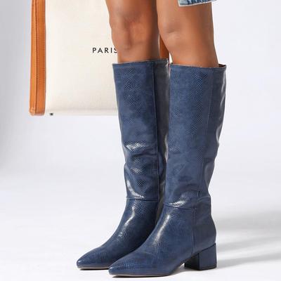 Женские ковбойские сапоги в ковбойском стиле из змеиной кожи, зимние, высокие сапоги до колена, остроносые, на низком каблуке, женские, большого размера 45