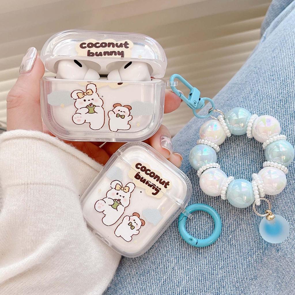 Ins Coconut Bunny, мягкий силиконовый браслет, беспроводной Bluetooth чехол для наушников с кроликом для Apple Airpods 1 2 Pro 2nd 3, зарядное устройство