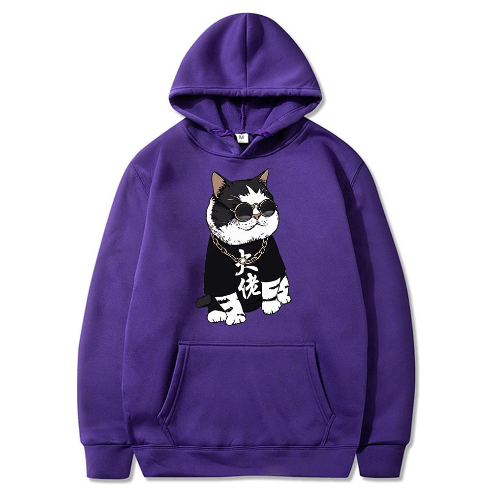 Крутой и милый принт Big Boss Cat Fun, осенне-зимняя женская мода Instagram, плотный свитер с капюшоном, свободное пальто с длинными рукавами