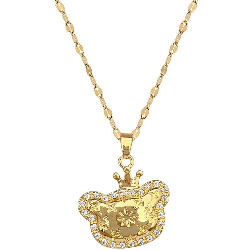 Crown Cat Light Luxury Temperament Gorgeous Full Diamond Necklace Female Versatile Collarbone Chain Titanium Steel Chain