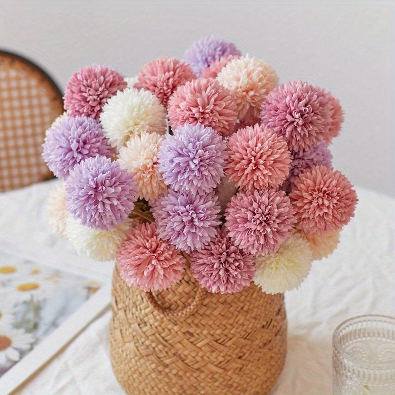 Artificial Chrysanthemum Ball Flowers Dandelion Hydrangea Arrangement Bouquet Present for Friends Bridal Wedding Bouquet Decor for