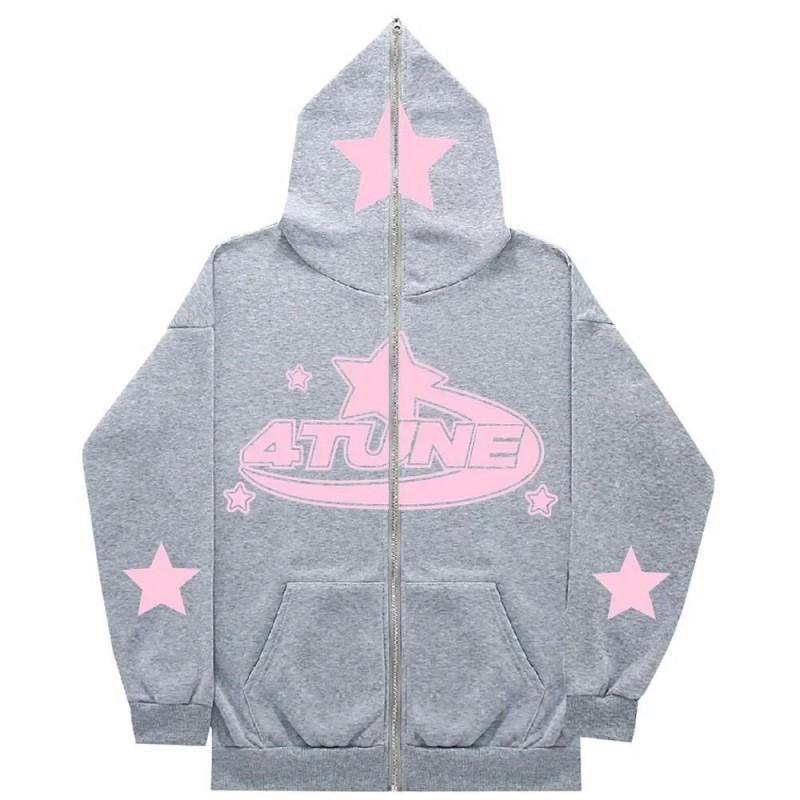Oversized Gothic Zip-Up Hoodie Men Streetwear Hip Hop Casual Pullover Jacket