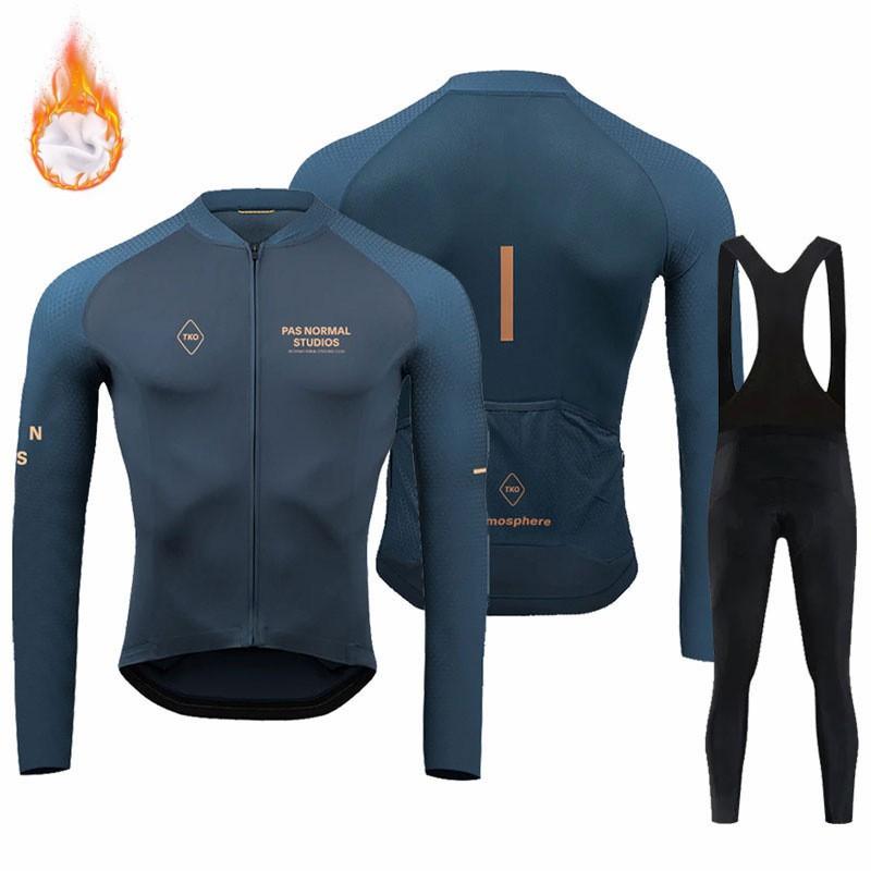 Mens Fleece Thermal Cycling Jersey Set Long Sleeve Winter Bike Riding Suit Road Mountain Biking