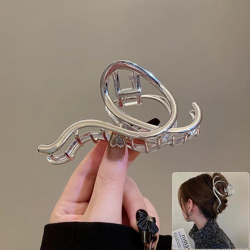 Большой бант Женский зажим-краб для волос для густых тонких волос Аксессуары Модный элегантный Золотой Серебряный Металлический Стример Зажим-краб Ювелирные изделия