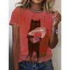 Women's TShirt Cat Print Design Harajuku Casual Short Sleeved Top Fashionable Trend Clothing
