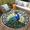 Stained Glass Peacock Round Rug Floor Mat Doorway Rug With Nonslip Backing Outdoor Patio Camping Rug Floor Mat Living Room Bedroom Decoration