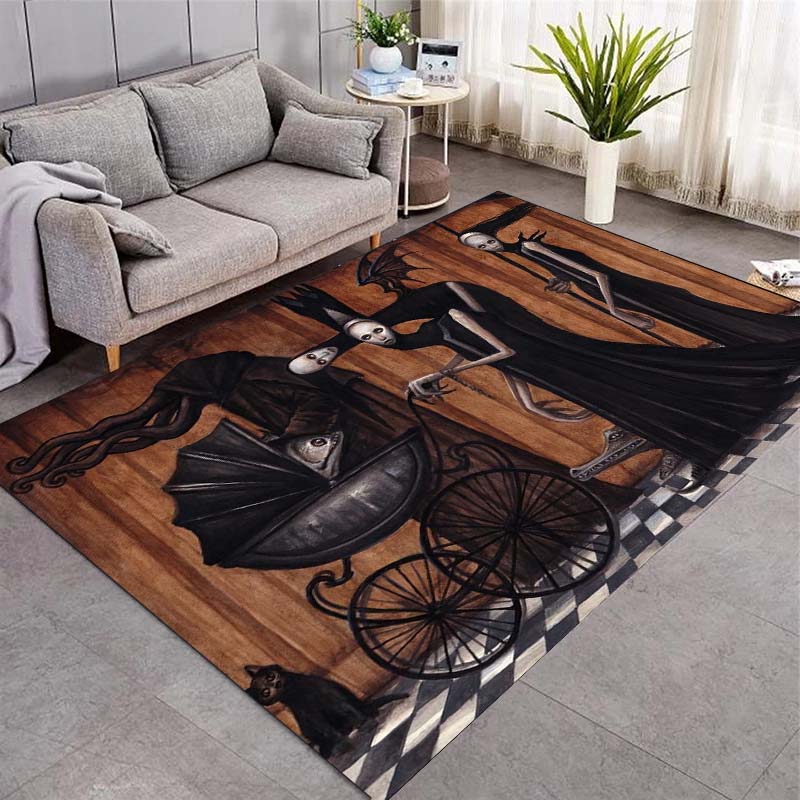 Dark Gothic Skeleton Witch Demon Goat Art Area Rug, Vintage Occult Non‑Slip Floor Mat Carpet for Living Room Bedroom Decor