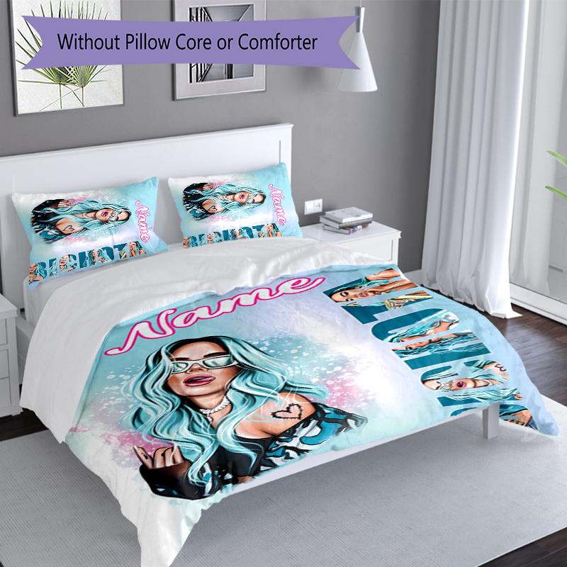 3pcs Custom Name singer Karol G Bedding Set,Includes 1 Duvet Cover and 2 Pillowcases,All-season Bedroom Decor