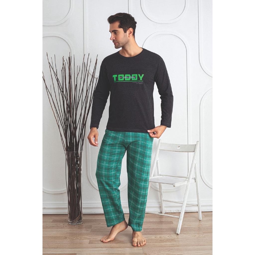 Мужской хлопковый пижамный комплект с длинными рукавами. Сезонный продукт.