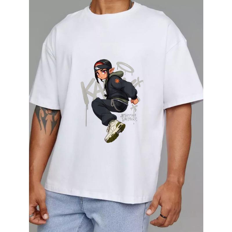 Белая футболка с круглым вырезом, с принтом граффити с аниме-персонажем, уличная мода, повседневная одежда