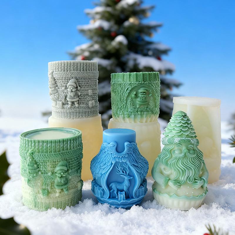 Christmas Series Santa Claus Reindeer Relief Silicone Mold Handmade Scented Candle Plaster Resin Mould Xmas Candle Making Molds