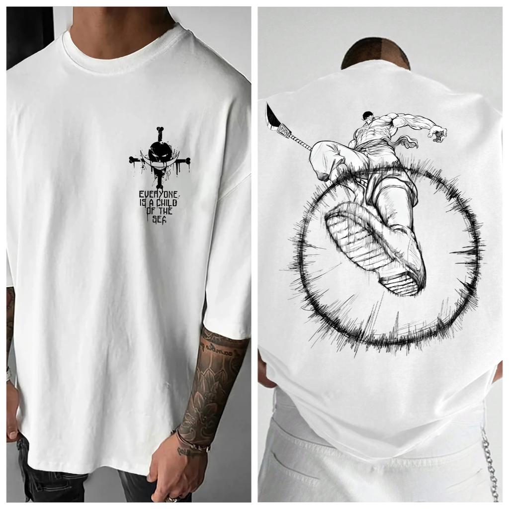 ONE PIECE Animation Derivatives White Beard Printed Short Sleeve TShirt Mens and Womens 2025 Summer Fashion Casual Cotton Top