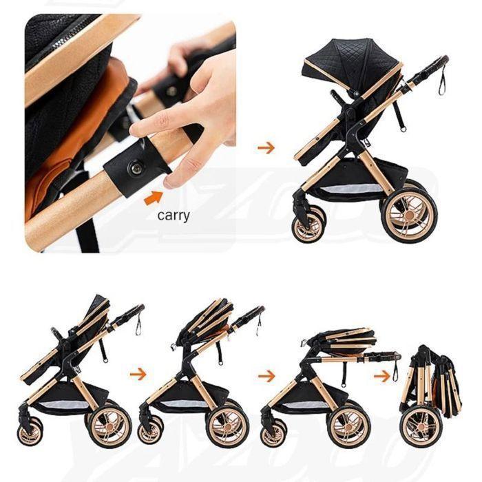 BAZARLAND30.Poussette 3 en 1 Bébé Combinée Siège-Auto Nacelle Trio Réversible Réglable Haute Qualité Roues increvables Canne.KAKI