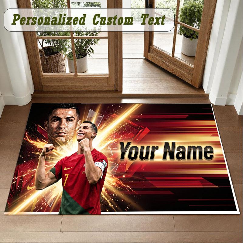 Crystal Velvet Square Rug Custom NameCristiano Ronaldo Pattern Non Slip Home Floor Decor Rug