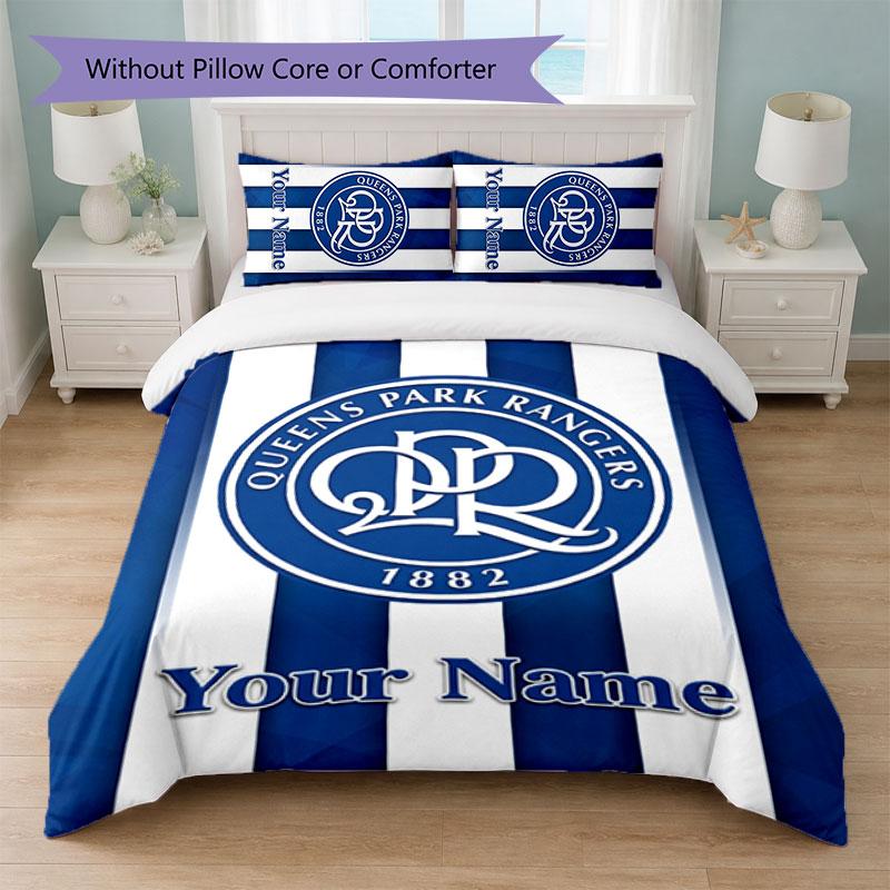 QPR ФК Постельное белье с индивидуальным именем и текстом 1 пододеяльник + 2 наволочки Логотип футбольного клуба Персонализированный подарок для особого случая Декор спальни