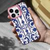 Чехол для телефона с сине-белым фарфоровым узором для iPhone 16, 15, 14, 17, 13, 12, 11, Mini, Pro, SE, XS, MAX Розовый матовый силиконовый чехол