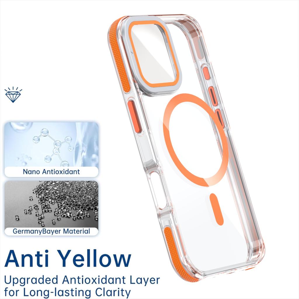 For iPhone 17 Magnetic Case TPU Acrylic Clear Phone Back Cover with Lens Protector Kickstand