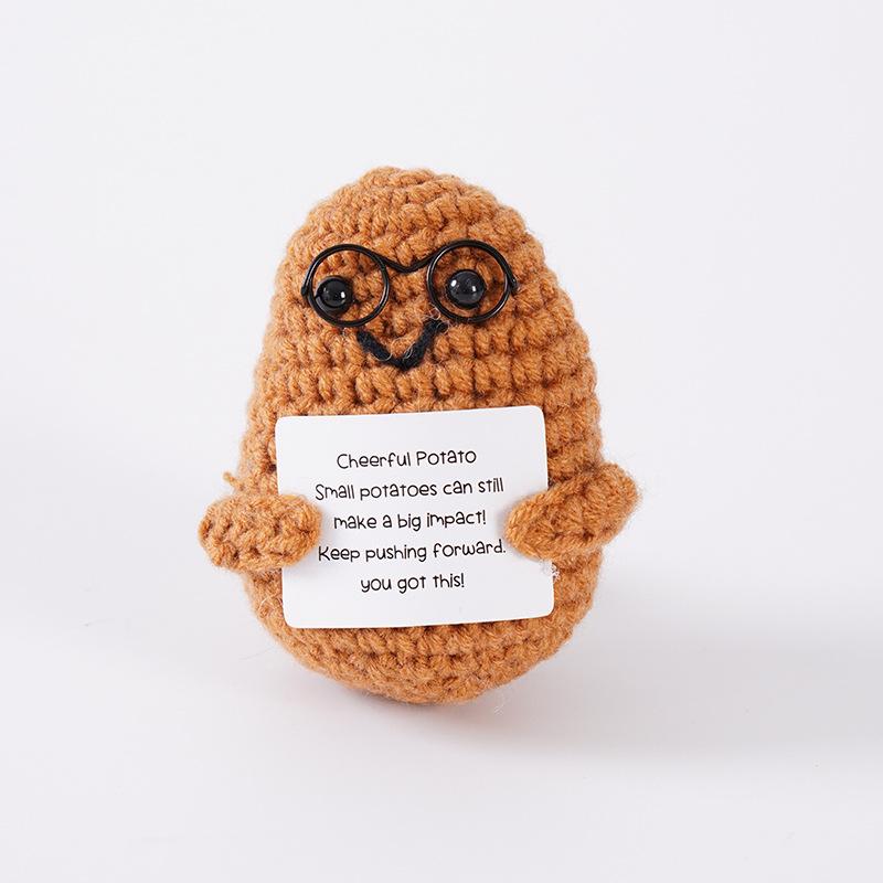 New Handmade Knitted Positive Energy Glasses Potatoes With Card Home Room Decoration Funny Woo lCrochet Potato Ornament Gifts