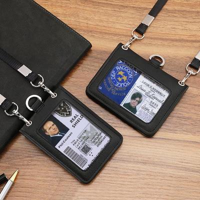 Держатель для удостоверения личности из натуральной кожи Репортер Офисный работник полиции Шея Ремешок Значок Именной бирки Нагрудные чехлы для карточек Деловая рабочая карточка Держатель для кредитных карт