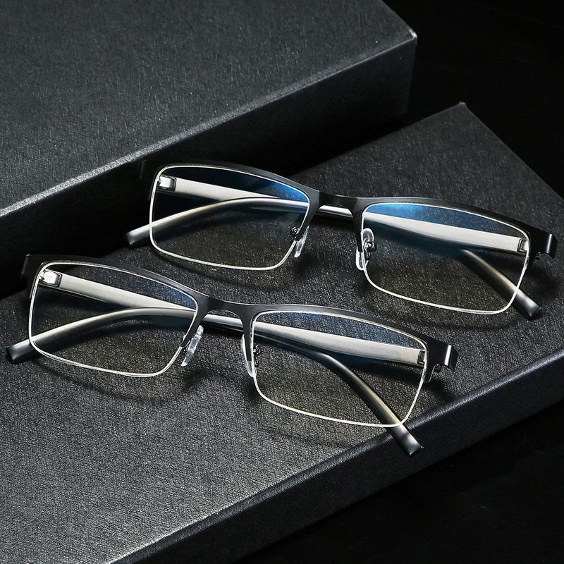 Business Square Half Frame Reading Glasses Men Gradual Adjustment Bifocal Vision Converted Light Multifocal Glasses