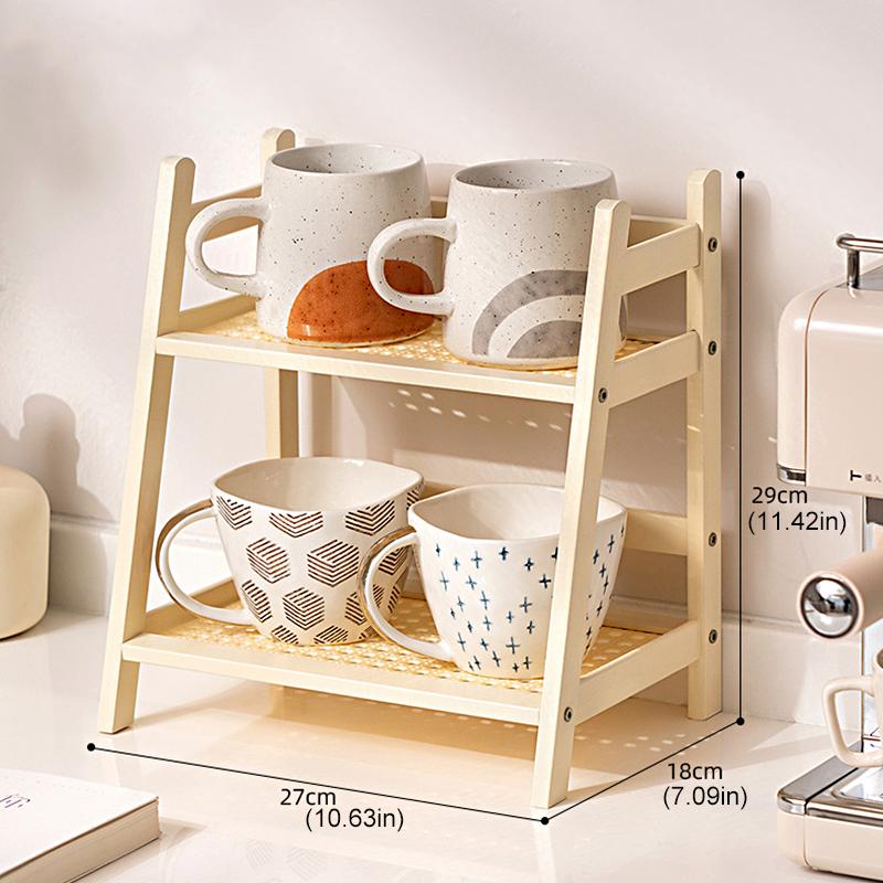 1Pc Cup Holder Work Storage Rack Bedroom Display Rack Kitchen Vine Weaving 2-layer Storage Rack