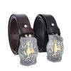 Western Bull Head Belt, Smooth Buckle Cowhide Belt, Men's Buckle with Pattern Bottom