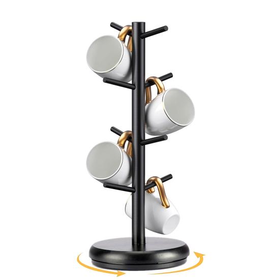 Cup Holders Tree Wooden Rotating Cup Stand with 8 Hooks Coffee Mug