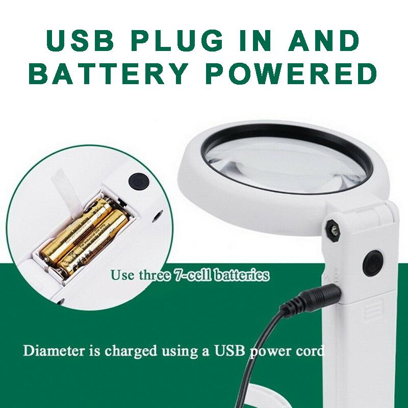 Увеличительное стекло 5 / 11X с 8 светодиодной лупой, складной настольной лампой и подставкой