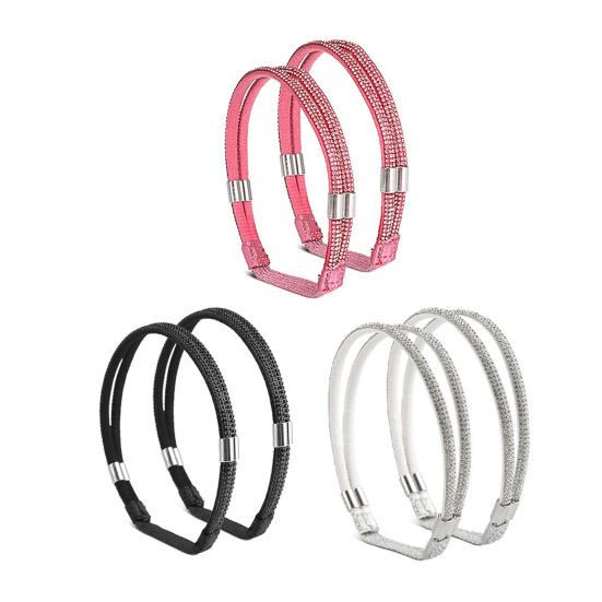 3 Pairs Fixed Shoelaces Reusable Faux Leather Sparkling Rhinestone Elastic Laces High