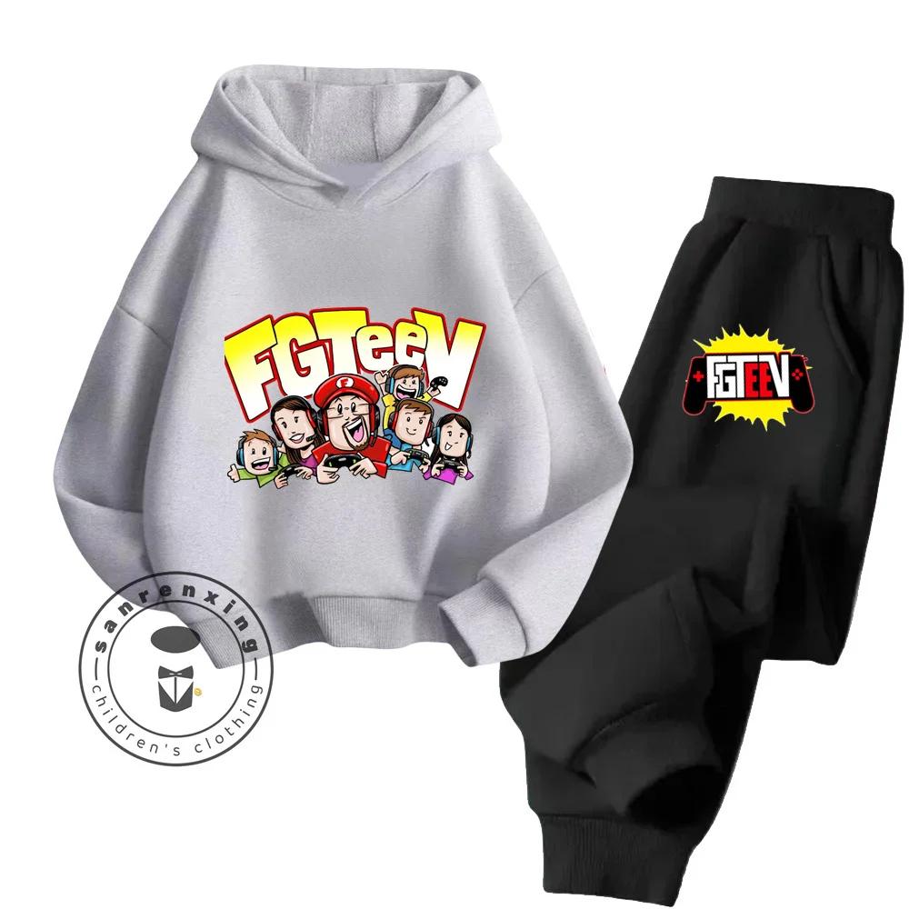 FGTeeV Cartoon Loungewear Идеально подходит для ленивых выходных в помещении Детский креативный дизайн Мультяшный принт Чистый хлопковый комплект с капюшоном