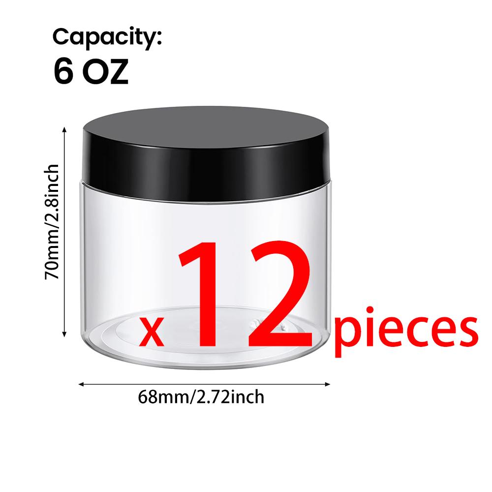 6 Oz Empty Plastic Jars with Lids & Labels, BPA Free Round Clear Containers for Lotion, Cream, Body Butter, Makeup & Travel