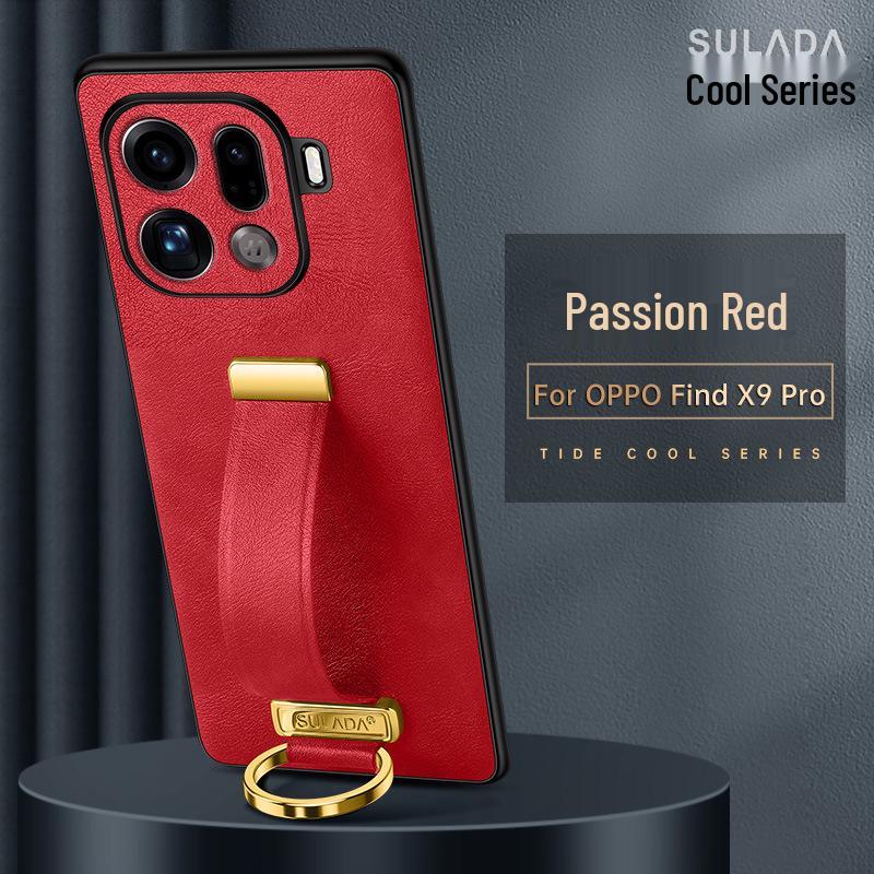 Чехол-книжка из кожи Lux для OPPO FindX9Pro/FindX8S с ремешком на запястье и подставкой