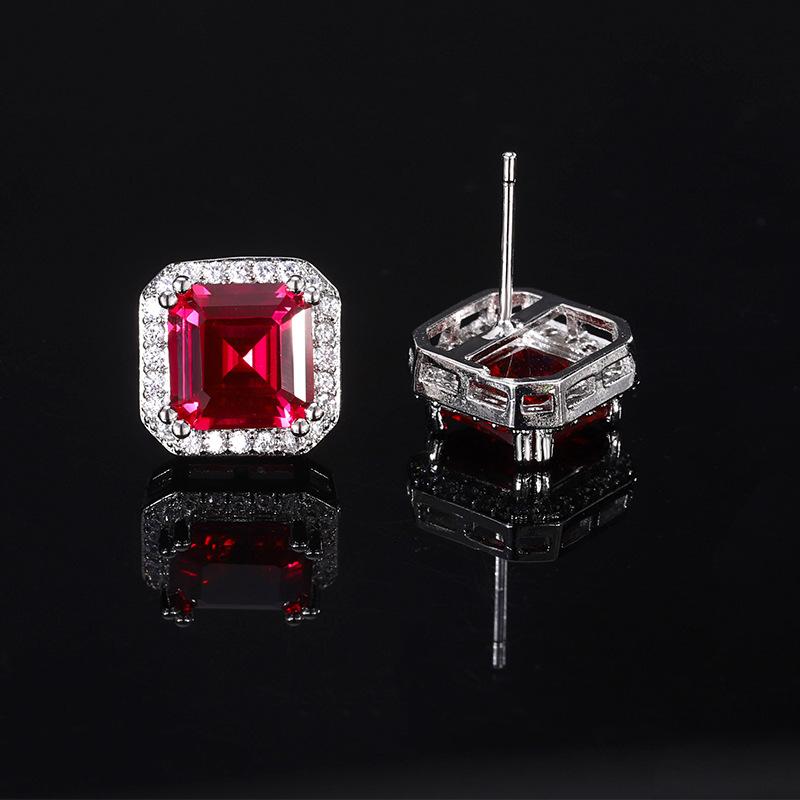 Fashionable and Versatile Ice Flower Cut Pink Diamond Yellow Diamond Red Corundum High Carbon Diamond Square Earrings Main Stone