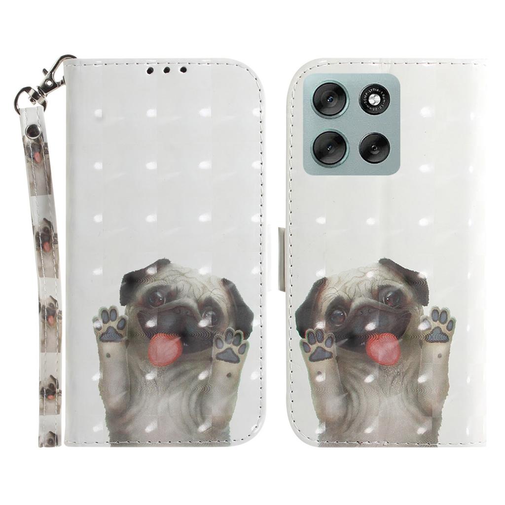 Для Motorola Moto G56 5G Чехол с принтом, кожаный кошелек, чехол для телефона с ремешком на запястье