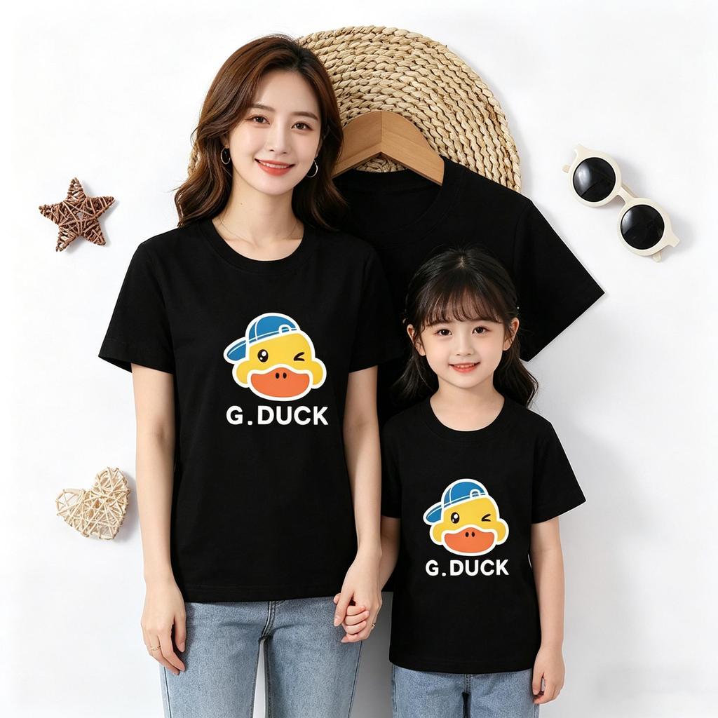 Футболка с коротким рукавом и круглым вырезом DUCK, 100% хлопок — Удобная, свободная, летняя вещь для парного образа родитель-ребенок