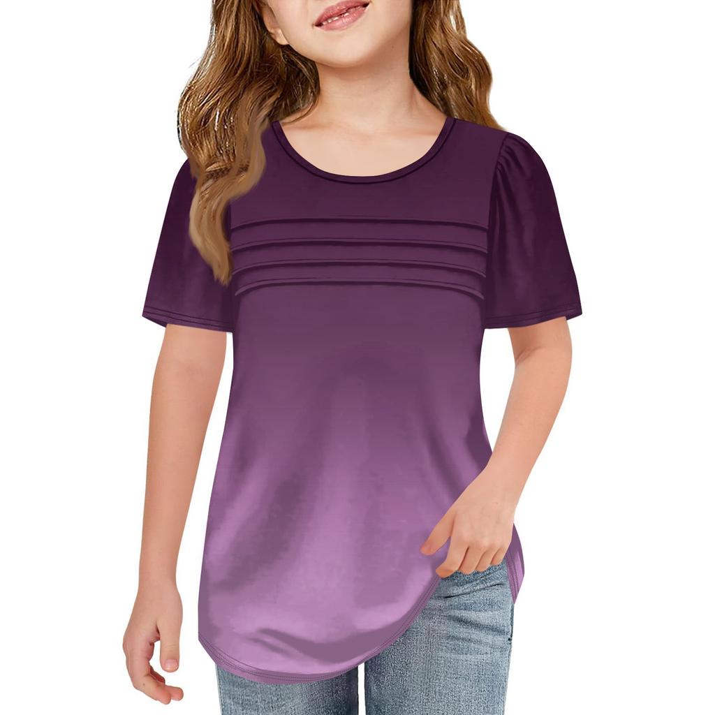 Children Fold T-shirts Short-sleeved Summer Round Collar Gradient Leisure Coat T-shirt