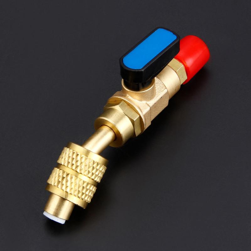 1Pc Brass HVAC A/C Angled Manual Shut-off Ball Valve Adapter Tool 1/4"SAE for R22 R12 R410a Charging Hoses Refrigerant Operation