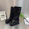 2025 Summer New Women's Cover Heel Sandals Outdoor Buckle Rivet Slip On Knee-High Boots Women Modern Platform Thong Sandals