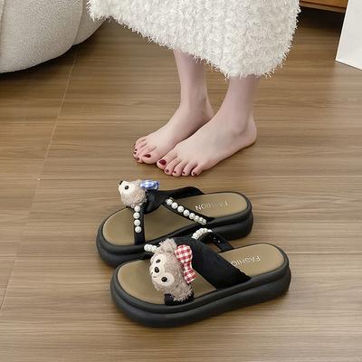 Пляжная обувь Крутые шлепанцы Аксессуары Женские шлепанцы Вьетнамки Приморские вьетнамки Медведь Щиплет ноги Мода Повседневный