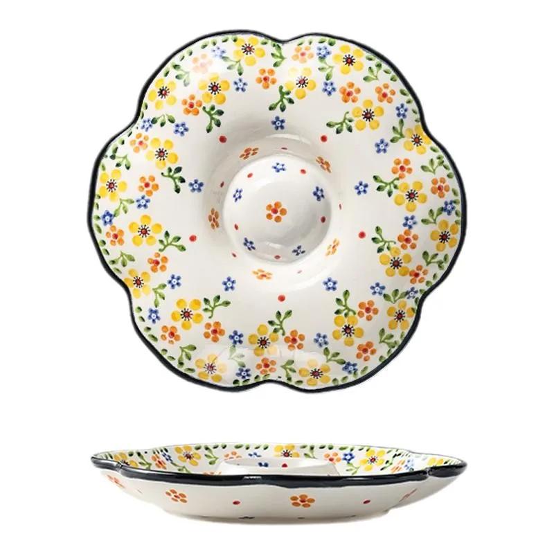 Тарелка для суши в стиле ретро с цветами Творческая домашняя фруктовая тарелка Вкусные блюда Керамические тарелки Легкая роскошная китайская посуда для пельменей