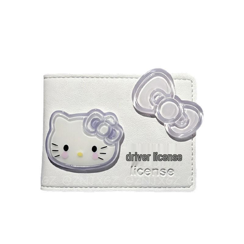 Светло-фиолетовый 3D-бант Hello Kitty Держатель для водительских прав - Мягкая обложка из полиуретановой кожи
