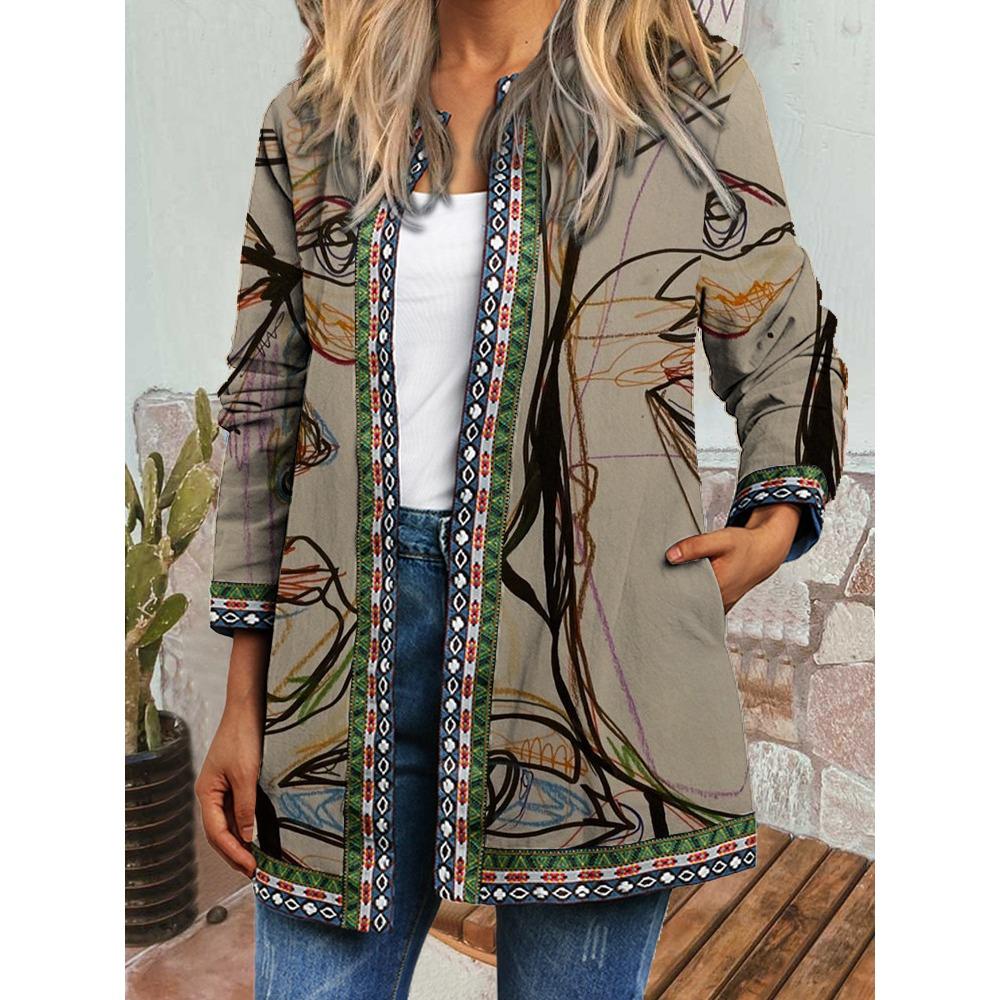 GMXIA Осень-зима винтажный этнический стиль принт большой размер куртка кардиган женская одежда